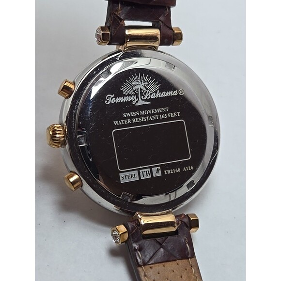 Tommy Bahama Womens Swiss Quartz Crystal Bezel Brown Leather Watch New Battery - Picture 13 of 13
